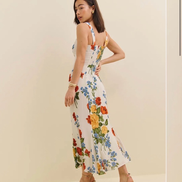 Reformation White Maxi Dress with Yellow, Orange & Blue Floral Print - Picture 2 of 5